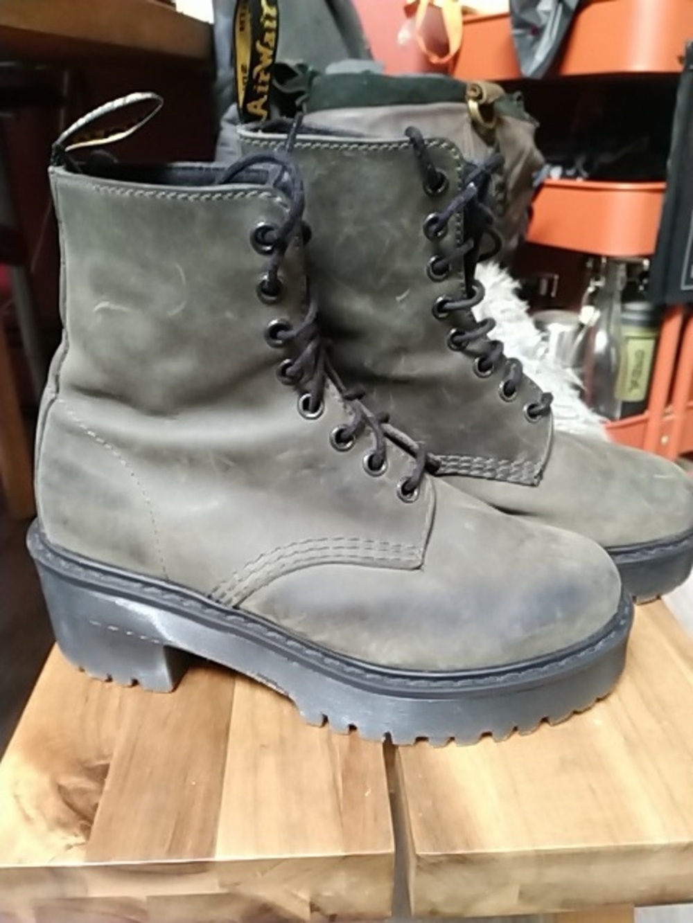 Dr. Martens Olive Green Lace-Up Platform Boots